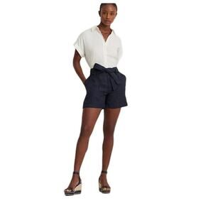 NWT Lauren Ralph Lauren Dark Navy Linen Shorts  with Tie Belt Women’s Size 14